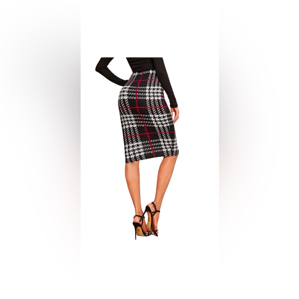 SHEIN Plaid Print High Waist Knee Length Bodycon Pencil Skirt. - Picture 10 of 11